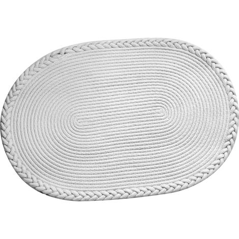Tapis de chambre tissé à la main, tapis de chevet, tapis ovale pour bureau ou salon, tapis de sol blanc uni (1/5)