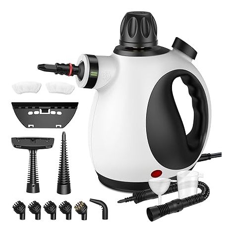 Nettoyeur Vapeur Portable, Nettoyeur à Vapeur Portatif Polyvalent avec Verrouillage de Sécurité et 14 Accessoires pour la Salle de Bain, les Fenêtres la Cuisine(Noir&Blanc) (1/5)