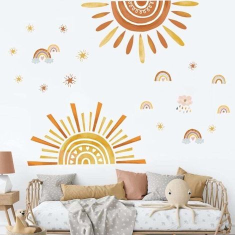 Regenbogen-Sonnen-Wandtattoos für Kinder, Boho-Sternen-Wandaufkleber für Kinderzimmer, Babyzimmer