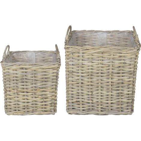 vidaXL Cesta para Plantas GENDT 2 uds. Gris natural Ratán Kubu (1/2)