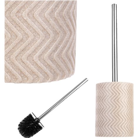 Brosse de toilette, hauteur 37 cm, poignée ergonomique, design géométrique, couleur beige, matériau plastique (1/5)