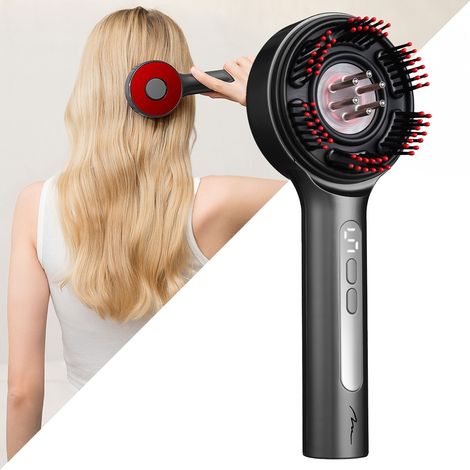 Spazzola massaggiante per capelli - Spazzola elettrica senza fili per massaggiare capelli e cuoio capelluto con terapia a luce, adatta anche per l'applicazione di oli e lozioni. Porta di alimentazione (1/5)