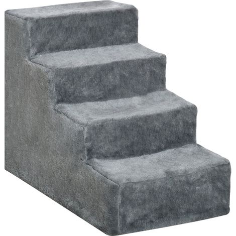 Escalier pour animaux 4 marches en peluche, 60 x 35 x 44 cm, charge jusqu'à 5 kg, gris clair (1/5)
