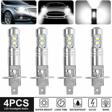 Lot de 4 ampoules LED H1 pour phares antibrouillard/feux de route, blanc pur 6000K, 200W (1/4)