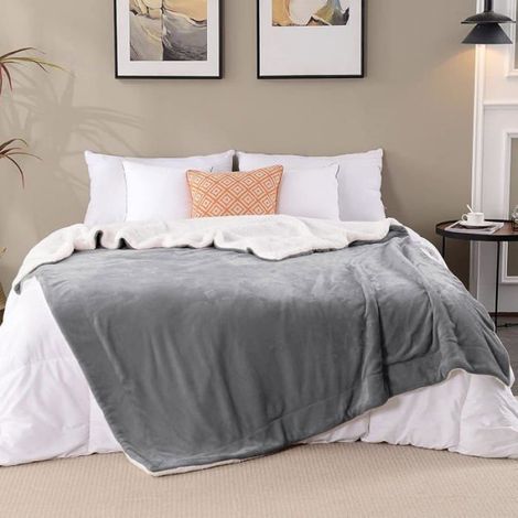 Couverture Double Face en Sherpa,Pid épais et Ultra Doux pour Canapé et Salon,150 x 200 cm,Gris Gris 150 x 200 cm 150 X COUVERTURE (1/5)