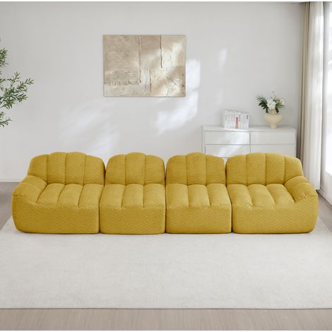 Sofá modular de 4 plazas en tejido bouclé amarillo, forma de concha, 366 x 104 x 79 cm DESVIAE (1/5)