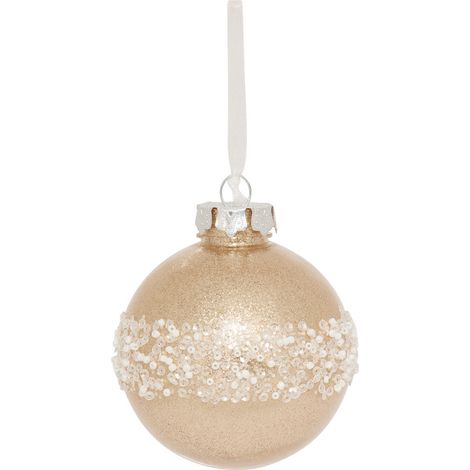 Déco Sapin Boule de Noël D 8 cm Doré pailleté et Perles - Feeric Christmas (1/2)