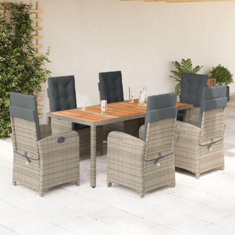 Set comedor jardín 7 pzas y cojines ratán sintético gris vidaXL (1/5)