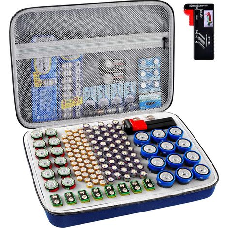 Boîte de rangement pour piles avec testeur de batterie pouvant contenir plus de 150 piles AA AAA 9 V C D Lithium 3 V LR44 CR2016 CR1632 CR2032 CR2025 (piles non incluses) (1/5)