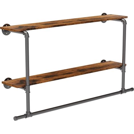 Appendiabiti da Parete Industriale con Mensola Portaoggetti Attaccapanni da Muro Appendiabiti Mensola da Muro con Barra Corridoio Bagno Soggiorno, 105x19x64cm Nero (1/5)