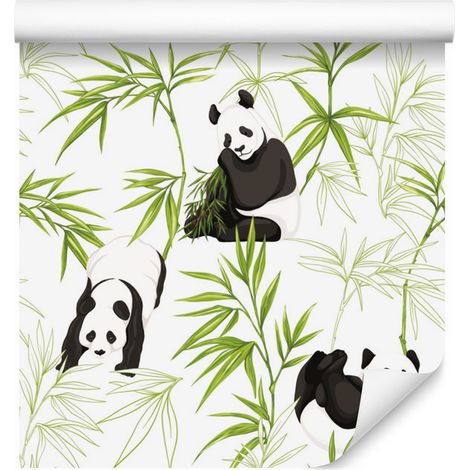 Papel pintado de pandas y plantas para salón y dormitorio, 50x1000 cm. (1/5)