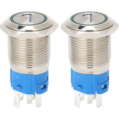 16-mm-5-poliger selbstrückstellender Drucktaster mit grüner Kontrollleuchte, 2 Stück, 7220 V AC, Edelstahl (1/5)