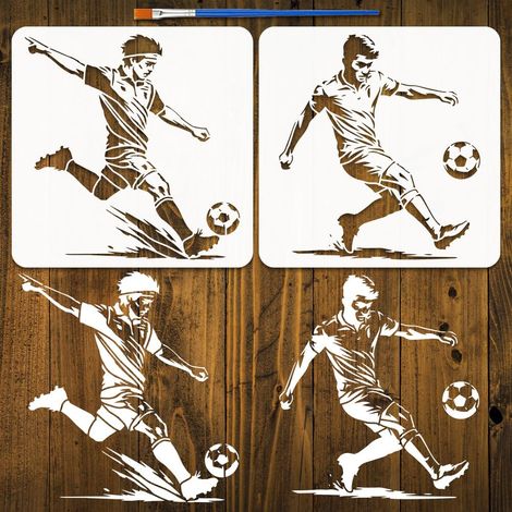 2Pcs Pochoir de Peinture de Football Réaliste Avec Pinceau 30x30cm en Plastique Modèles de Jeu de Football Réutilisables Motifs D'Athlètes Modèle de Thème de Personnage pour Décoration (1/5)