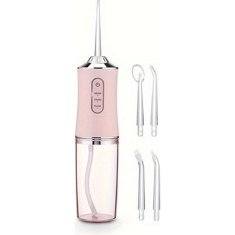 Hydropulseur buccal pour bain de bouche, professionnel, 4 accessoires et 3 modes de nettoyage, 220 ml, rose