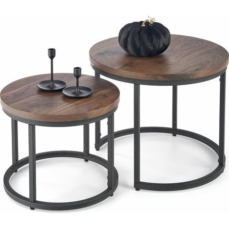 Conjunto mesa de centro Houston 951, Nuez + Negro, 45x0x0cm, Diámetro: 53, MDF, Redonda