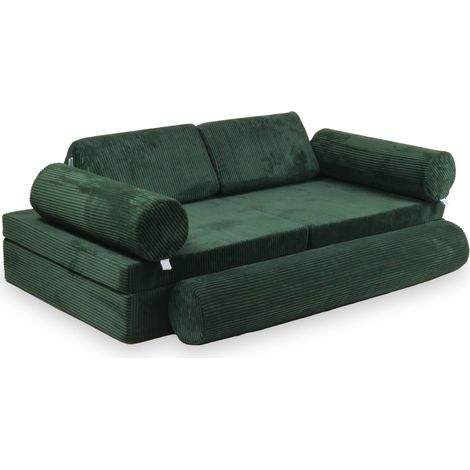 Canapé de jeu Montessori Premium en velours côtelé vert (1/5)