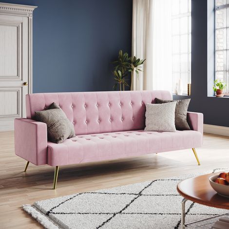 ELEGANT Modern Sofa Bed 3-level Adjustable Backrest Ultra Soft Material Velvet Cloth High-bounce Sponge Multi-person Sofa Pink, 192x79x75cm (1/5)
