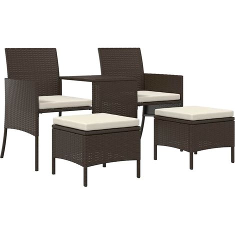Maison Exclusive - Divano da Giardino a 2 Posti Tavolino e Pouf Polyrattan Marrone (1/5)