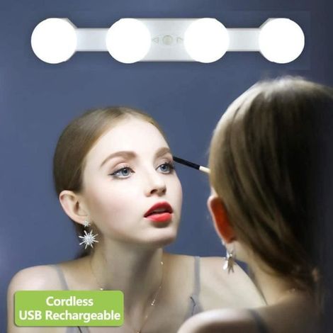 LED Lumières de Maquillage, Hollywood Kit de Lampe de Cosmétique Miroir Rechargeables Portables Sans fil, 4 Ampoules luminosité (1/4)