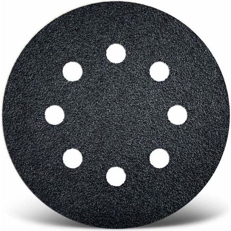 Black Disques abrasifs auto-agrippants, 125 mm, 8 trous, p. Ponceuses excentriques, Carbure de silicium (Lot de 100) G120 - Crezuo (1/3)