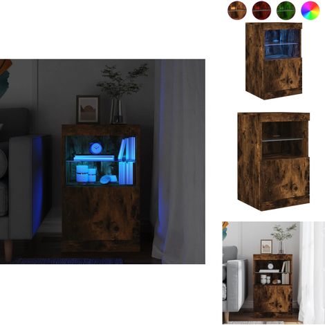 Buffet avec lumières LED chêne fumé 41x37x67 cm - Buffet Design Moderne - Meuble Rangement - Luminaire Led Rgb - Décoration Intérieur - Mobilier Salon (1/5)