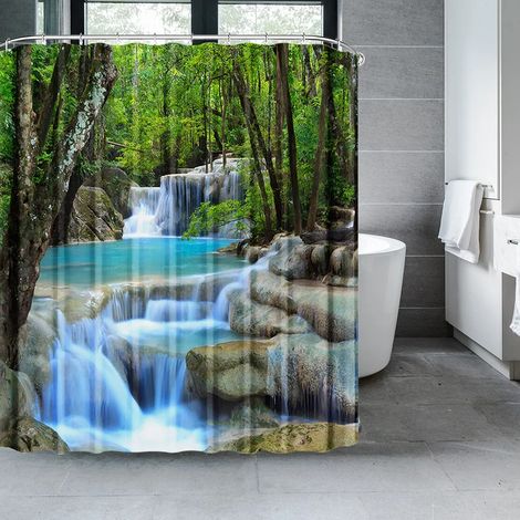 Rideau de douche à motif paysage de jardin, rideau de salle de bain avec motif marin, tissu imperméable et anti-moisissure, 180 x 180 cm