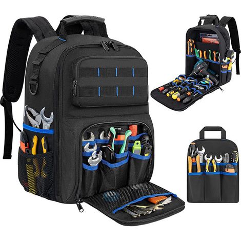 Sac à outils de 19 pouces de type sac à dos avec base mobile et pochette à outils amovible  durable et imperméable. (1/5)