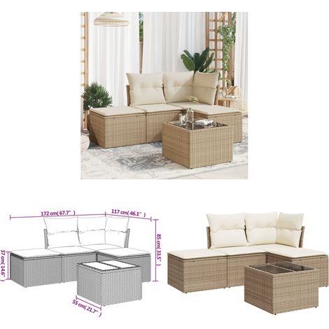 5-tlg. Garten-Sofagarnitur mit Kissen Beige Poly Rattan - Gartenmöbel Set - PE-Rattan Möbel - Outdoor Sofa - Esstisch - Lounge Garnitur - Home & Living (1/3)