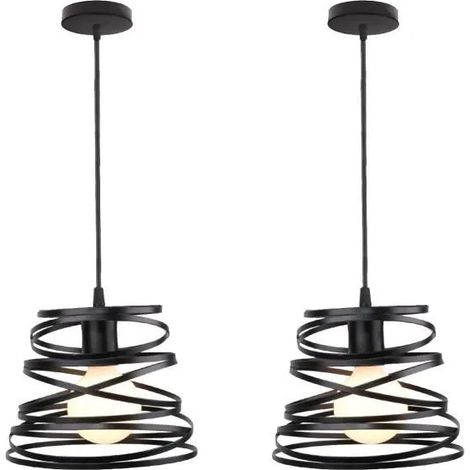U-DO LOT DE 2 Lustre Suspension Vintage Lampe Cage en Fer Noir Industriel E27 20CM pour Chambre Cuisine (1/4)