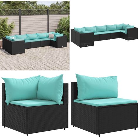 7-tlg. Garten-Lounge-Set mit Kissen Schwarz Poly Rattan - Gartensessel - Rattanmöbel (1/5)