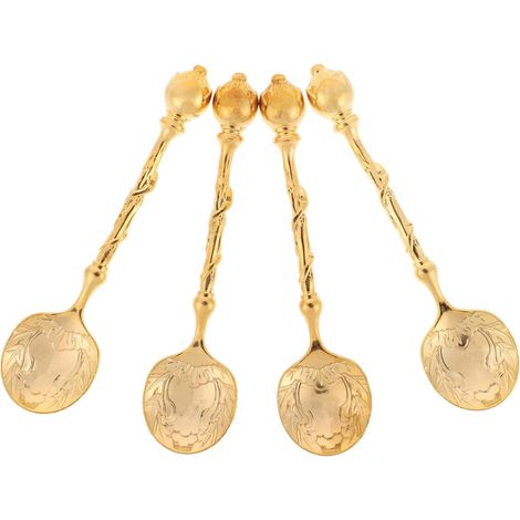 Beavorty Cuillères à Café et Dessert en Métal Doré Lot de 4 Sculptées (1/5)