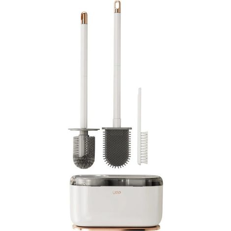 Hygienische 3-in-1-Toilettenbürste zur Wandmontage mit ergonomischem Griff, effektive Reinigung, weißes, kompaktes Design, 19,7 x 9,7 cm