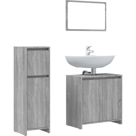 Maison Exclusive - 3-tlg. Badmöbel-Set Grau Sonoma Holzwerkstoff