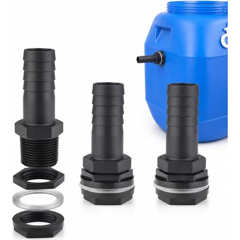 Lot de 2 connecteurs de citerne d'eau avec buse de tuyau et joint en caoutchouc, raccords de sortie de réservoir en plastique durable, adaptateur de jardin à installation rapide pour barils de pluie (1/5)