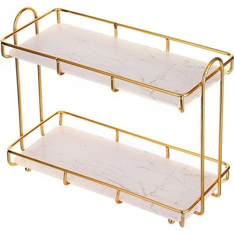Etagère Cosmétique - 2 Niveaux - Métal Doré - Pour Salle De Bain Et Table De Toilette - 1 Pièce (1/5)
