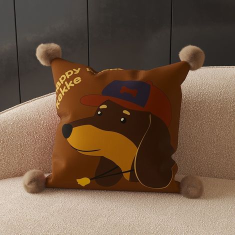 Taie d'oreiller carrée simple 50x50 Housse de coussin pour canapé, coussin lombaire, coussin de tête de lit polyvalent à motif chiot teckel, coussin de dossier (1/5)