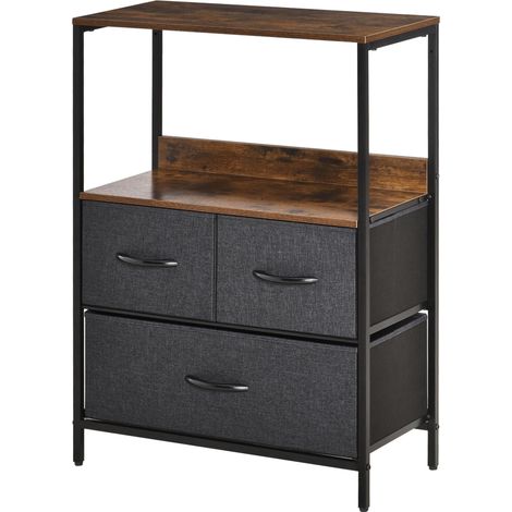 Commode multifonctionnelle avec 3 tiroirs pliables en tissu, meuble de salon et de chambre, 58 x 29 x 81,5 cm, gris foncé