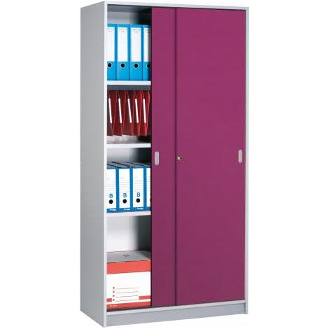 Armoires hautes bois H 180 x L 90 portes coulissantes couleur corps aluminium Harmonie - prune - Maxiburo (1/2)