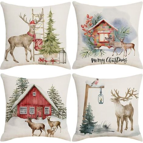 Housse de coussin de Noël Longziming 45x45 cm - Lot de 4 - Décoration hivernale pour canapé de salon, coussins décoratifs confortables, housse de coussin festive - Accessoire de salon - Décoration de  (1/5)