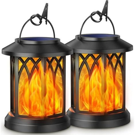 Lot 2 Lampe Solaire Exterieur Jardin Suspendues,Solaire Lumiere avec Effets de Flammes Réalistes, IP65 Étanche Lanterne Deco Jardin (1/4)