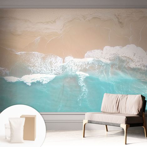 Papier peint avec colle pour décoration moderne de salon chambre à coucher cuisine et bureau Facile Vagues murmurantes 312x219 cm (1/5)