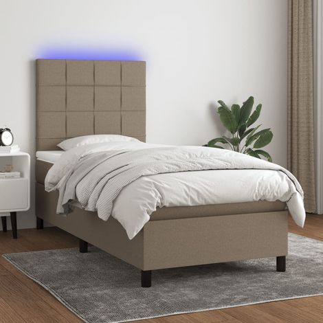 The Living Store - Sommier tapissier avec matelas et LED Taupe 80x200cm Tissu (1/5)