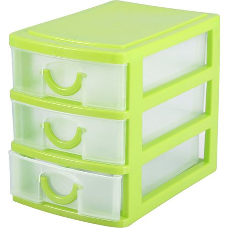 Boîte de rangement tiroir 3 étages vert pour bijoux et maquillage, conteneur en plastique empilable (1/5)