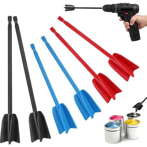 6 Mélangeurs époxy pour Perceuse, Palettes de Mélangeur de Peinture Réutilisables, Outil de Mélange pour Mélanger la résine époxy, la Peinture en Céramique (Rot, Blau,Schwarz) (1/5)