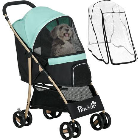 Poussette pour animaux de petits et petits chiens, Vert, avec housse imperméable
