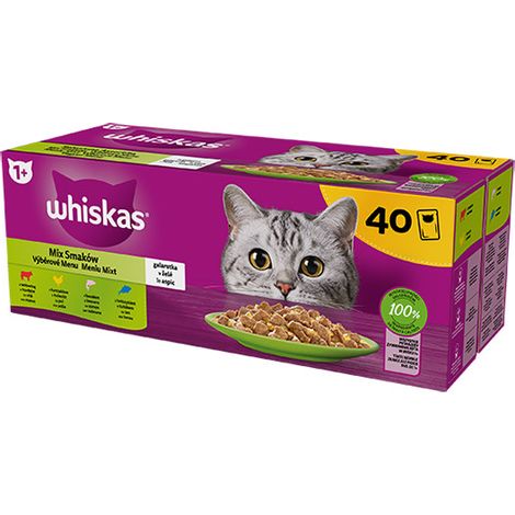 WHISKAS CIBO UMIDO PER GATTI MIX DI SAPORI IN GELATINA, BUSTINE 40X85 G