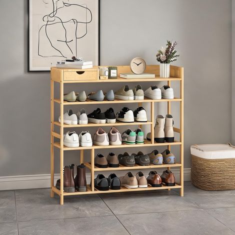 Meuble à chaussures en bambou 101 x 30 x 100 cm (1/5)