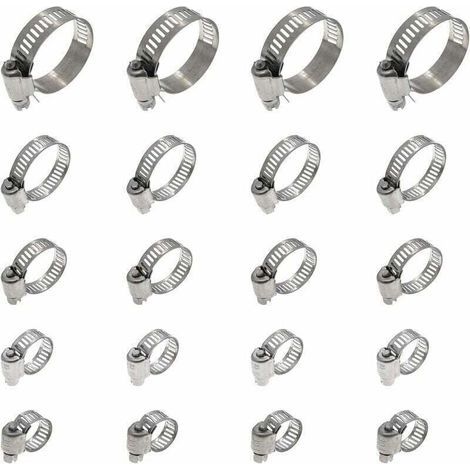 Collier De Serrage Tuyau Réglable 16-25mm En Acier Inoxydable 304, 20 Pièces Pour Tuyau D'eau, Gaz, Câble Et Robinet (1/5)