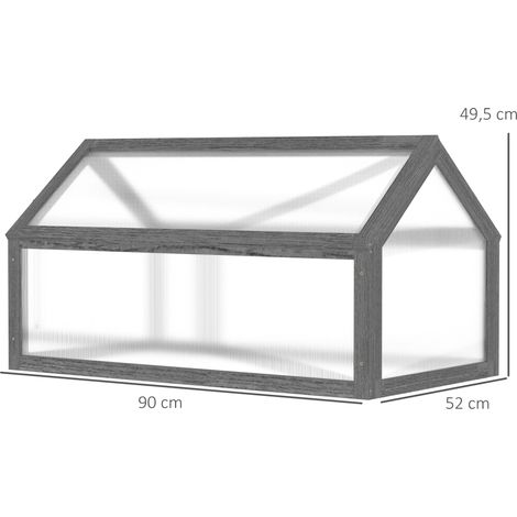 Mini serre cadre froid bois gris 90x52x49,5cm couvercle translucide,plate-bande étanche hivernale compacte pour balcon et jardin. (1/5)
