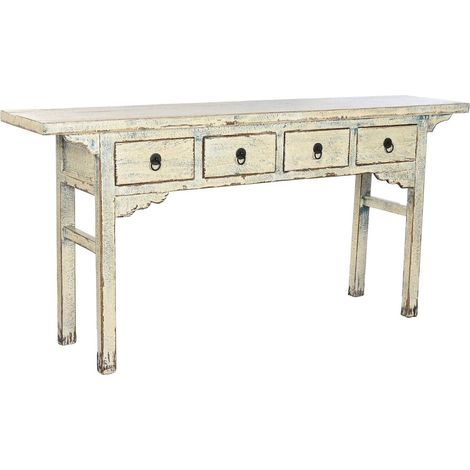 Console élégante en bois massif laqué blanc et naturel - Bois naturel avec détails blancs (1/5)